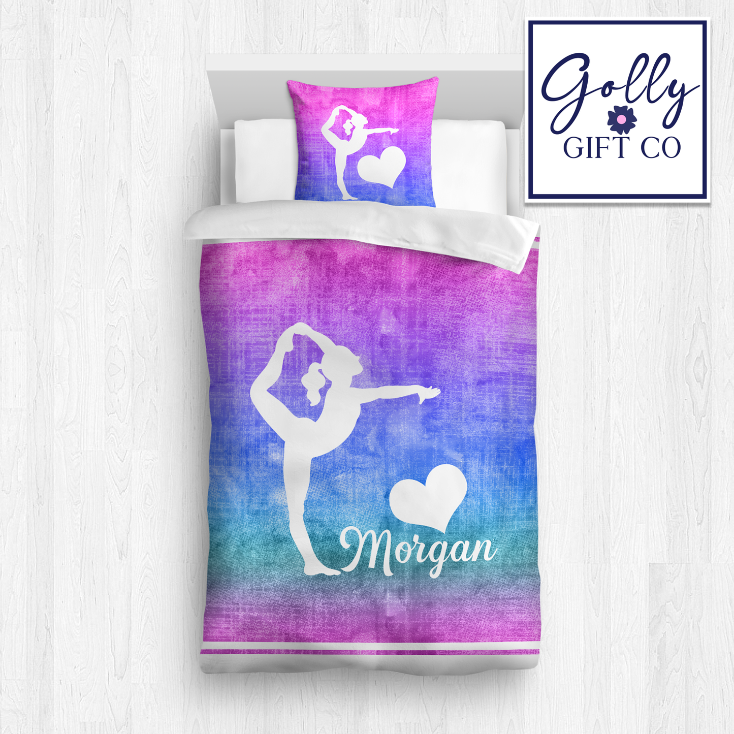 Personalized Girl's Gymnastics Bedding / Gymnastics Duvet / Gymnastics Comforter / Purple Gradient / Customized Gymnastics Bed Set / Pillow