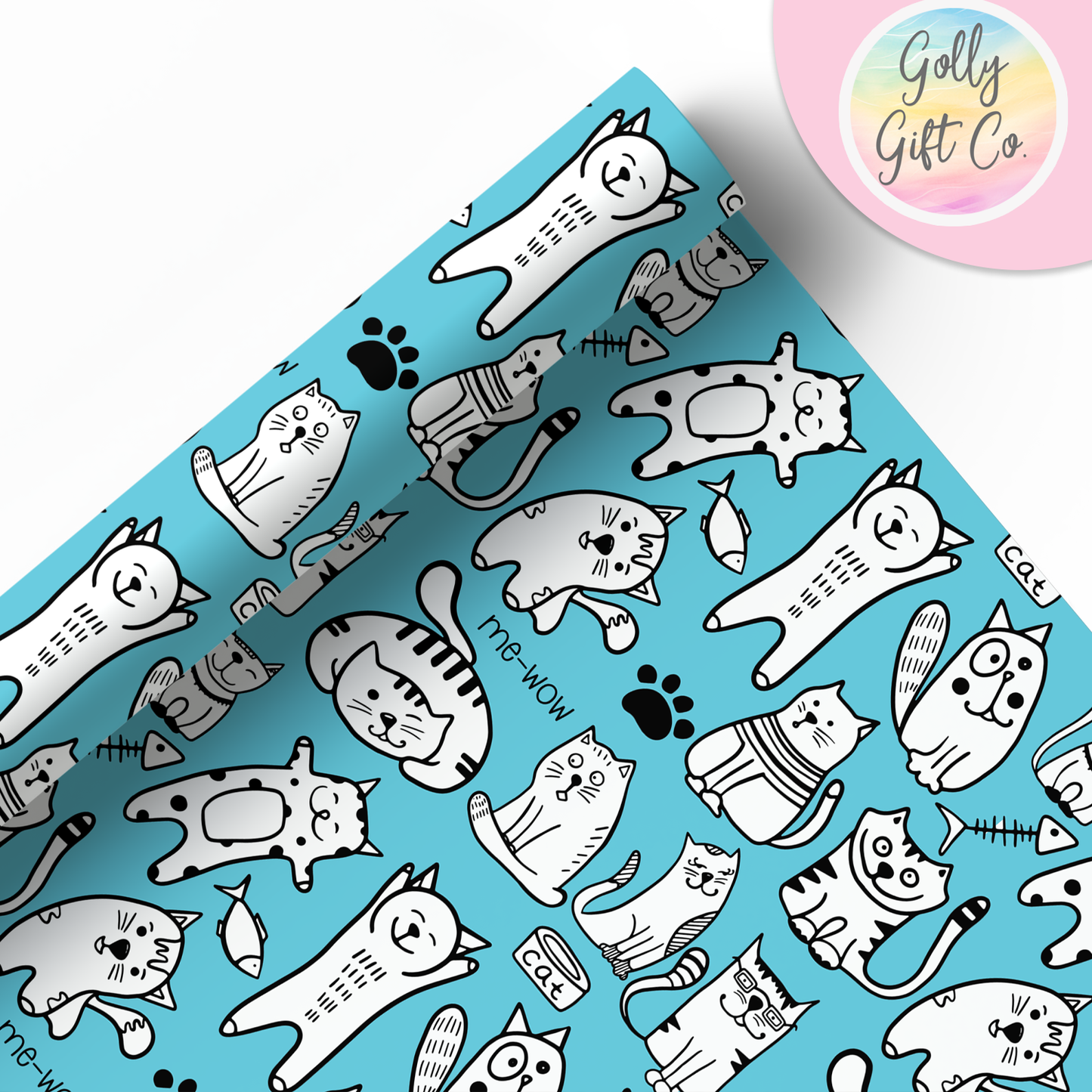 Doodle Kitties Wrapping Paper - Gift Wrap - Any Occasion Gift Wrapping Paper for Cat Lovers with Black and White Doodle Cats