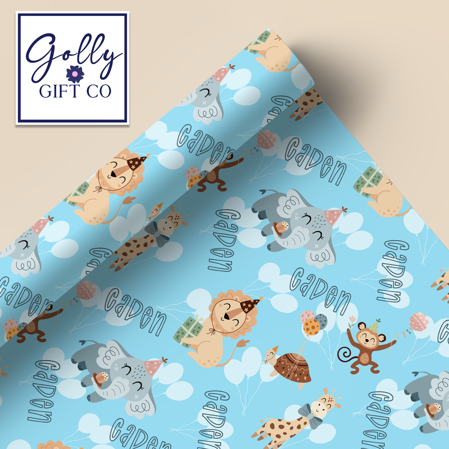 Personalized Safari Birthday or Baby Shower Wrapping Paper - Gift Wrap for Child's Birthday or Other Occasion
