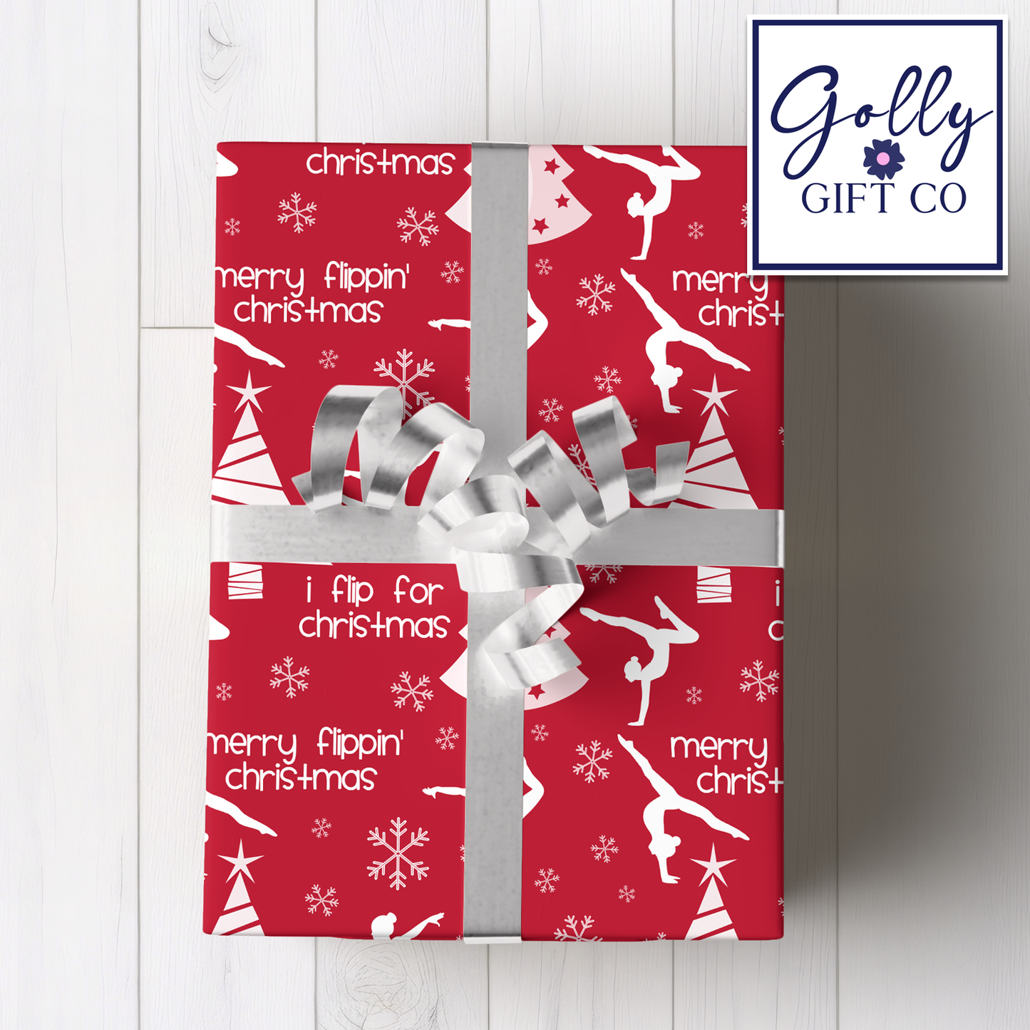 Gymnastics Christmas Gift Wrap / Girls Gymnastics Themed Wrapping Paper / Wrapping Paper for Gifts for Gymnasts - Flip For Christmas