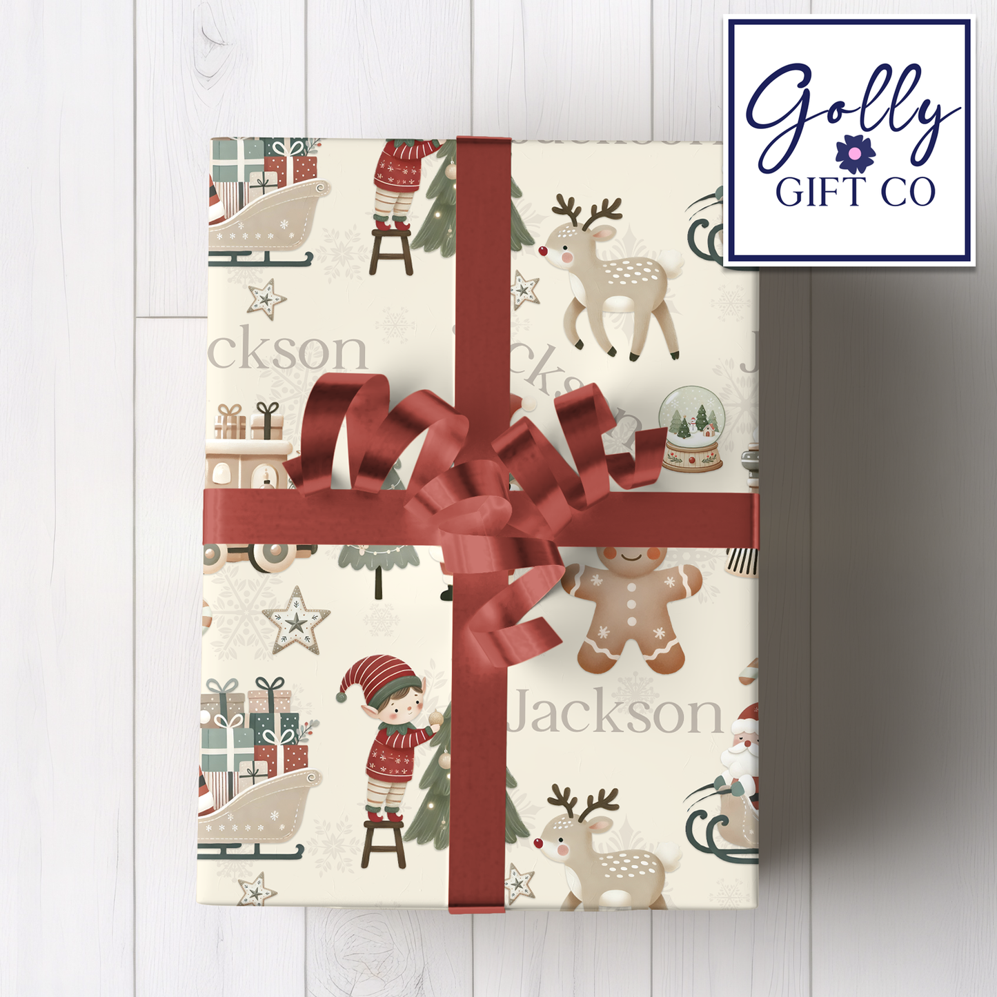 Personalized Cute Boho Christmas Wrapping Paper - Your Name Christmas Gift Wrap - Custom Gift Wrap for Christmas With Neutral Colors
