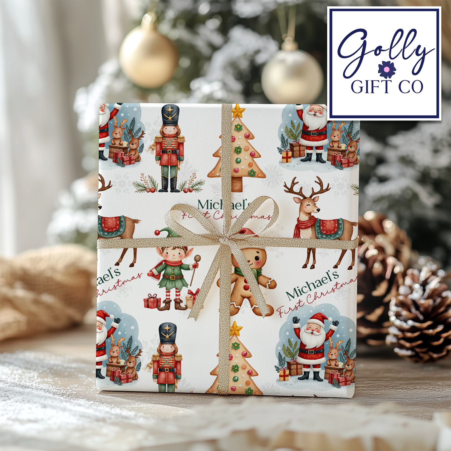 Personalized Baby's First Christmas Wrapping Paper - Your Name Christmas Gift Wrap - Baby's Name and Sweet Cute Christmas Gift Wrap