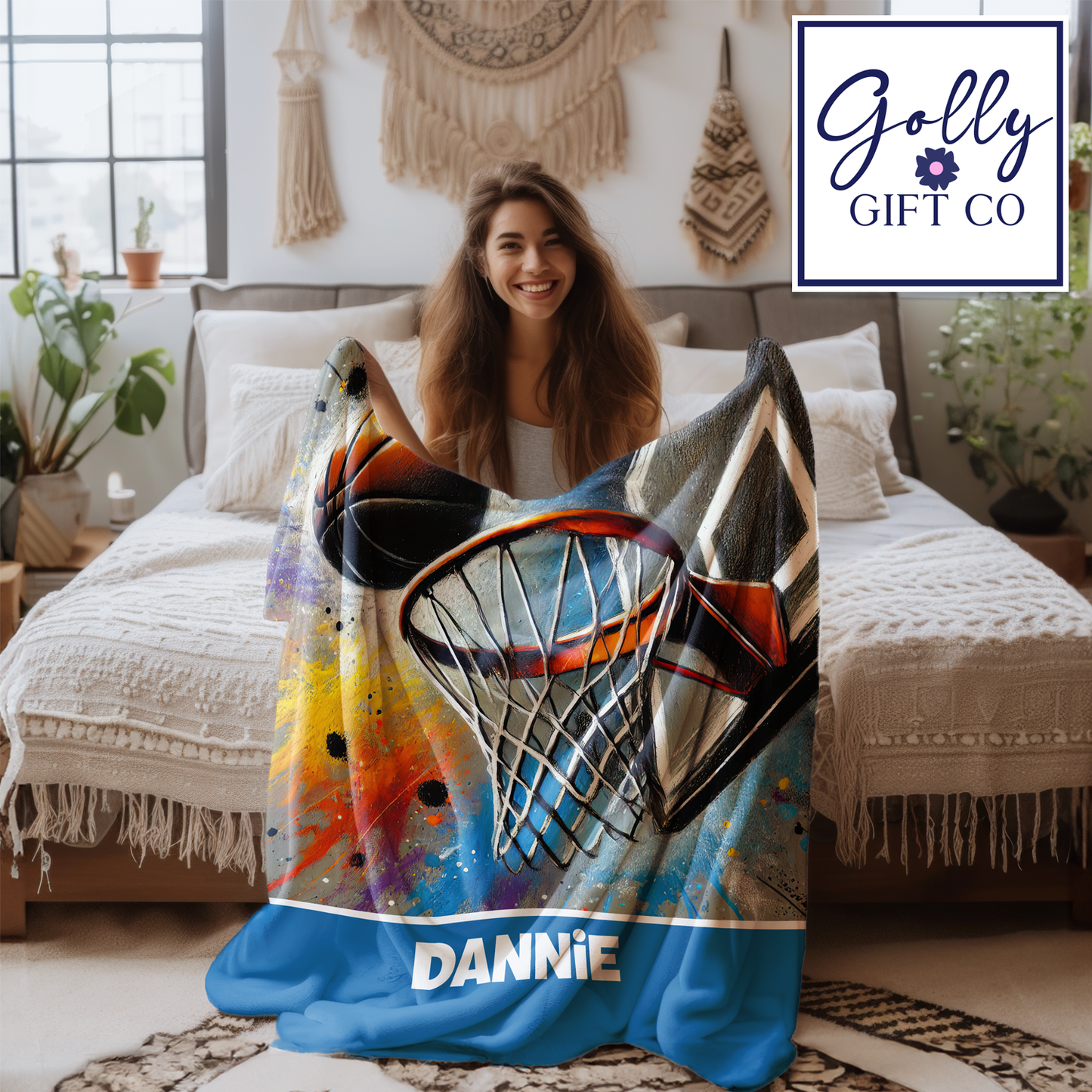 Personalized Graffiti Chalk Basketball Bedding - Unisex Basketball Themed Fleece or Sherpa Throw Blanket - Monogrammed Basketball Gift
