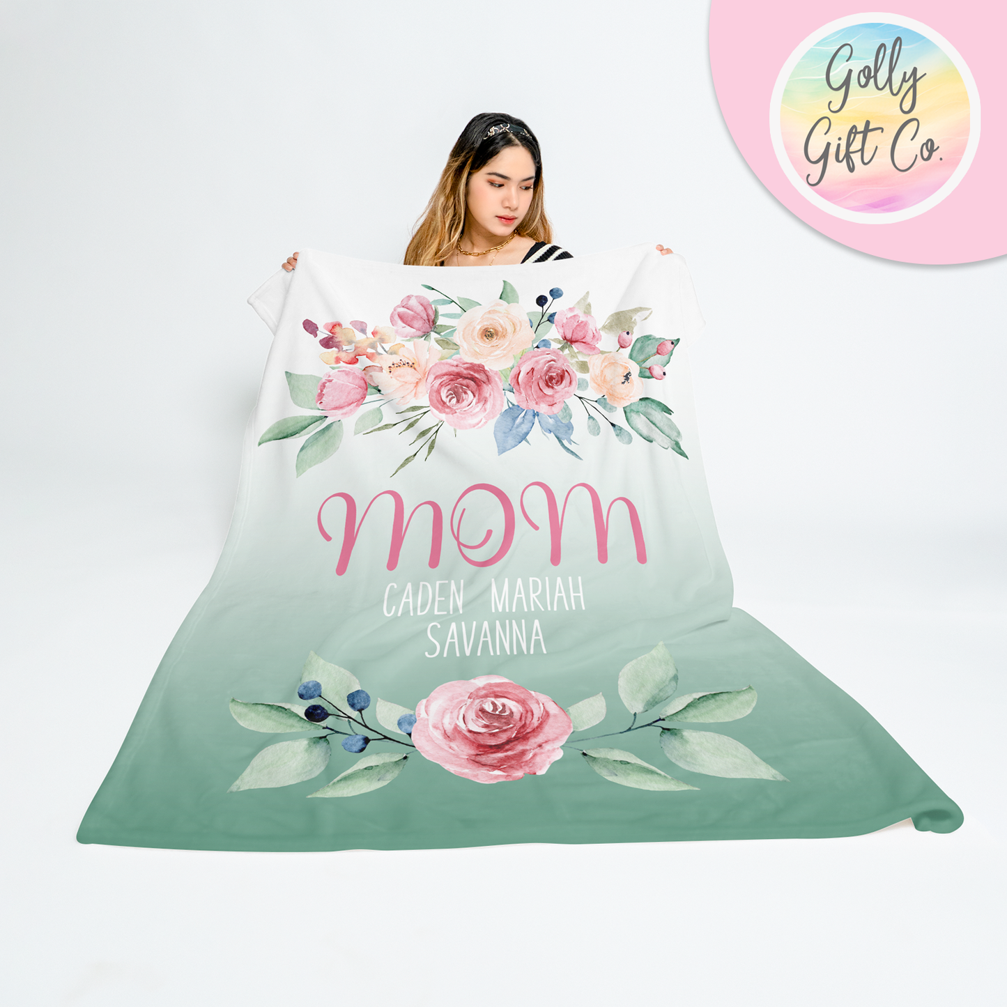 Personalized Mom Blanket with Kids Names - Gradient Garden - Fleece Blanket Gift for Mom - Mother's Day Gift/Christmas