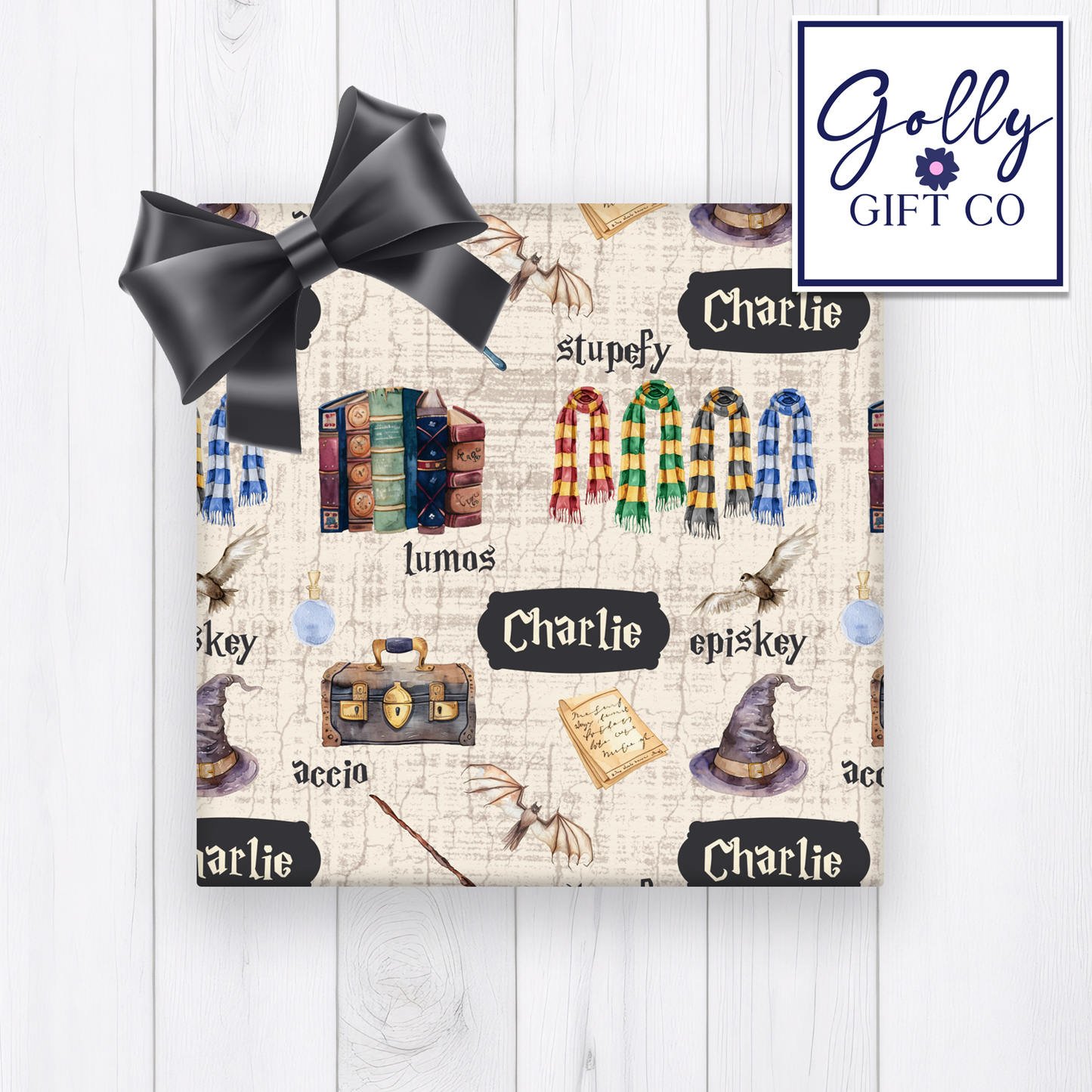 Personalized Magical Wizard School Wrapping Paper - Any Occasion Wrapping Paper - Gift Wrap with Wizard School Design