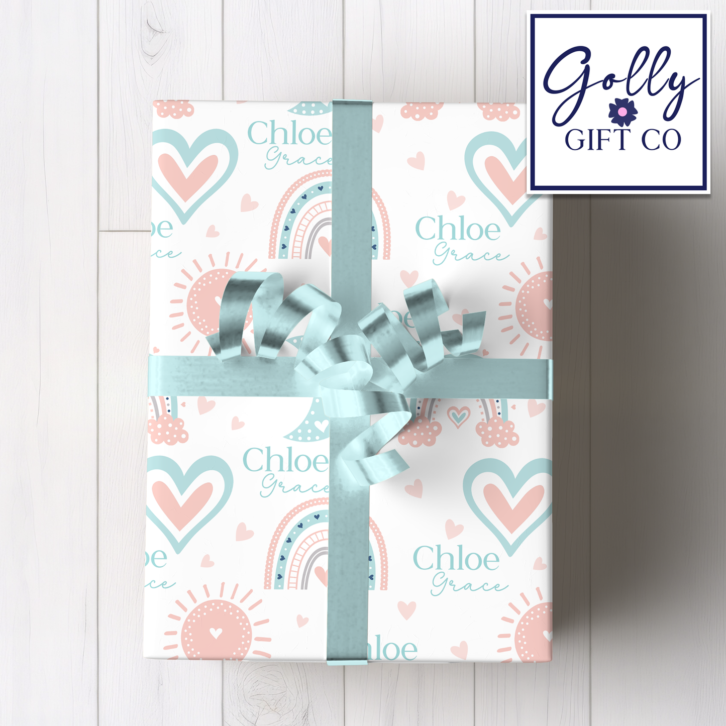Personalized Rainbow Baby Wrapping Paper - Your Name Baby Birthday or Baby Shower Gift Wrap - Baby's Name and Rainbows Gift Wrap - Pink
