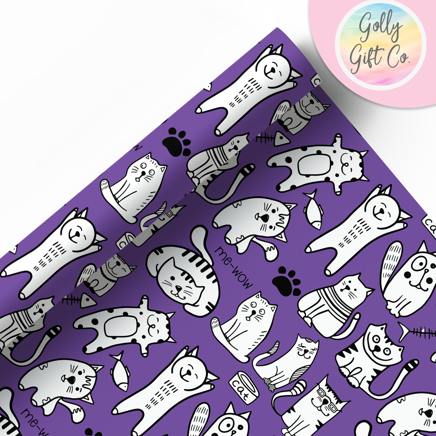 Doodle Kitties Wrapping Paper - Gift Wrap - Any Occasion Gift Wrapping Paper for Cat Lovers with Black and White Doodle Cats