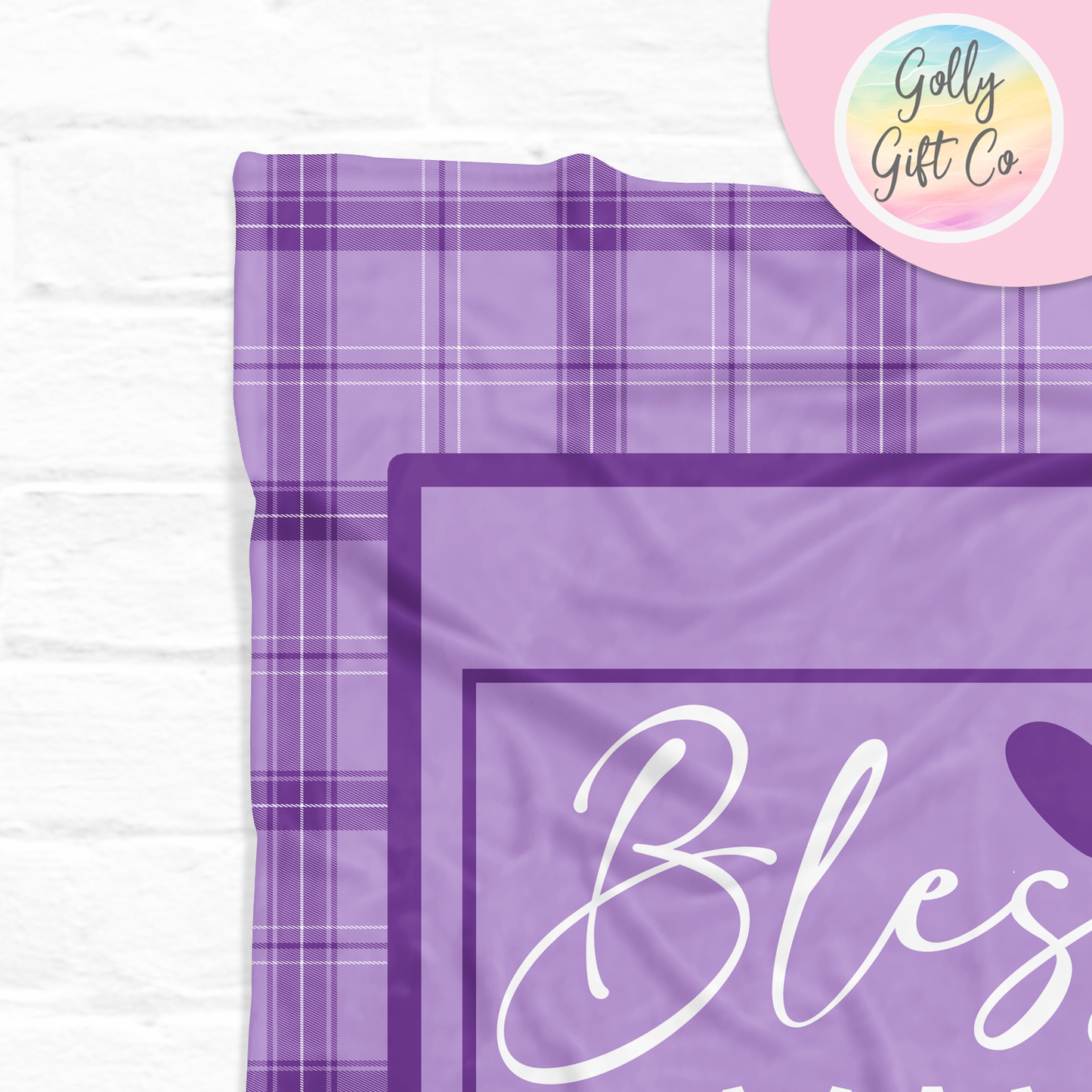 Personalized Mom Blanket with Kids Names - Blessed Mama - Fleece Blanket Gift for Mom - Purple or Blue Plaid Blanket for Mom with Kids Names - Golly Gift Co