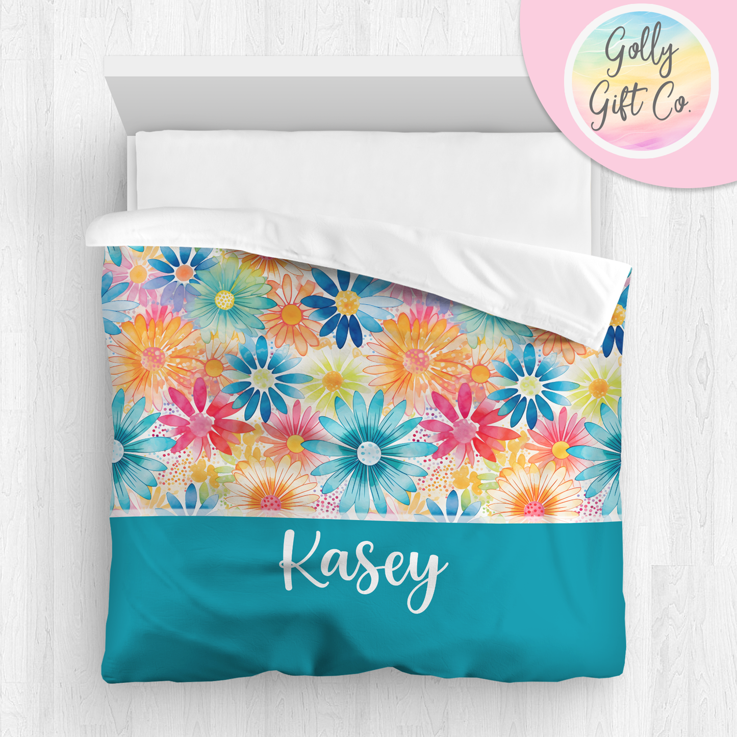 Personalized Girl's Floral Bedding - Duvet or Comforter in Twin - Twin XL - and Full/Queen Sizes - Monogrammed Bedding for Girls - Golly Gift Co