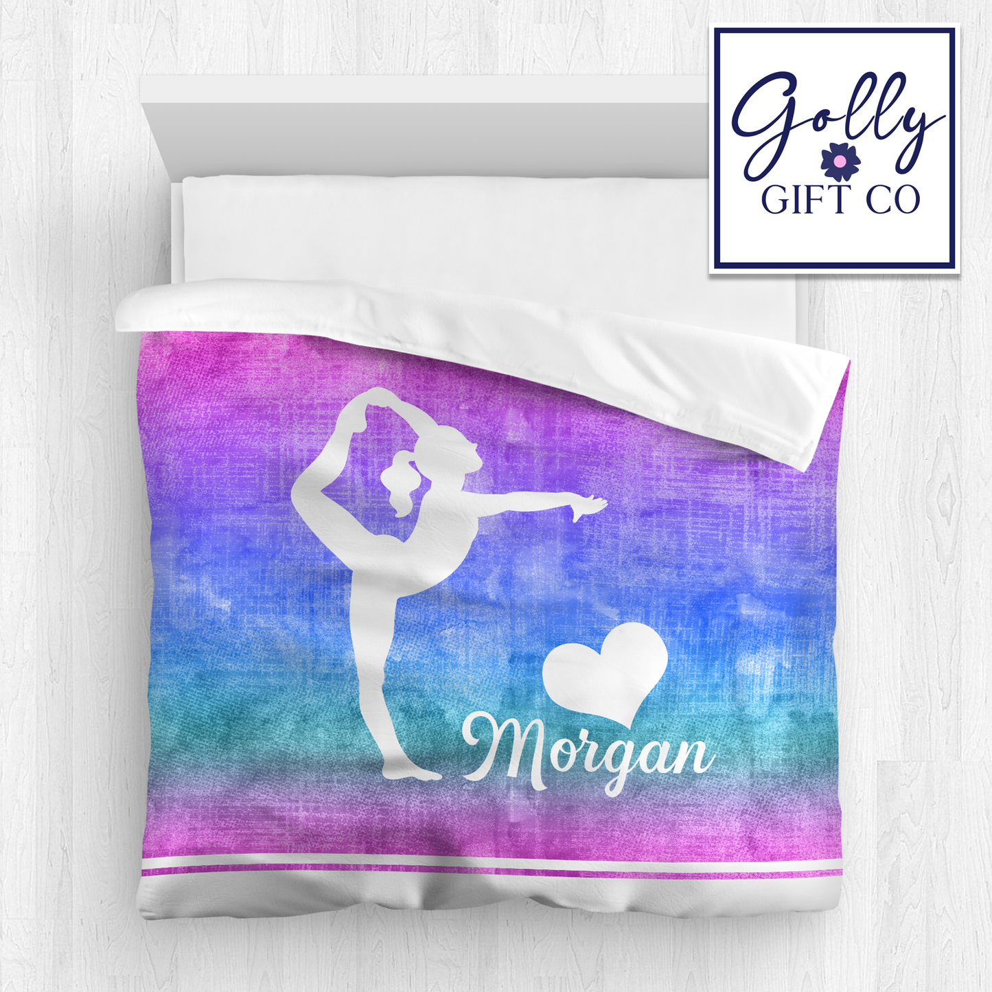 Personalized Girl's Gymnastics Bedding / Gymnastics Duvet / Gymnastics Comforter / Purple Gradient / Customized Gymnastics Bed Set / Pillow