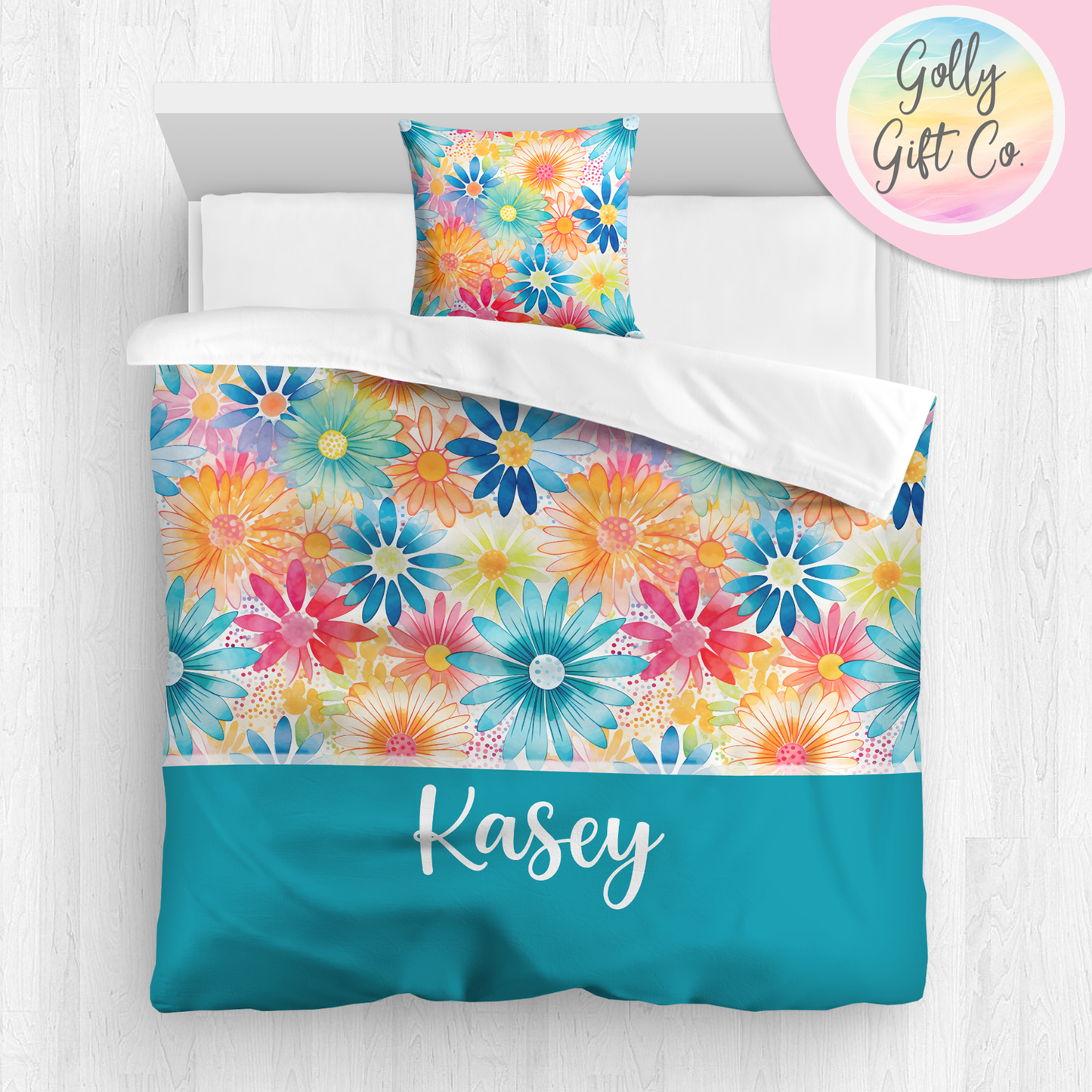 Personalized Girl's Floral Bedding - Duvet or Comforter in Twin - Twin XL - and Full/Queen Sizes - Monogrammed Bedding for Girls - Golly Gift Co
