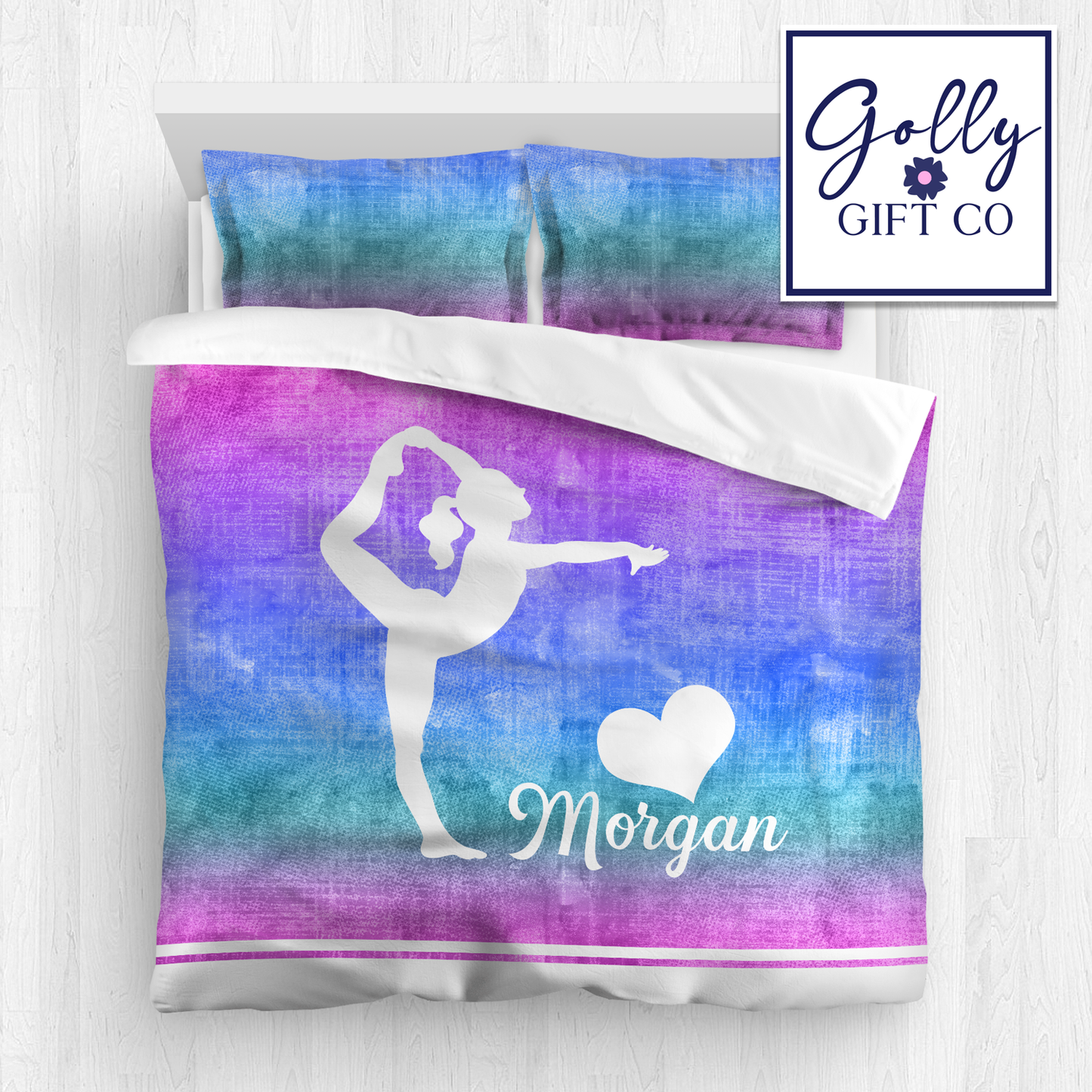 Personalized Girl's Gymnastics Bedding / Gymnastics Duvet / Gymnastics Comforter / Purple Gradient / Customized Gymnastics Bed Set / Pillow