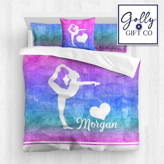 Personalized Girl's Gymnastics Bedding / Gymnastics Duvet / Gymnastics Comforter / Purple Gradient / Customized Gymnastics Bed Set / Pillow