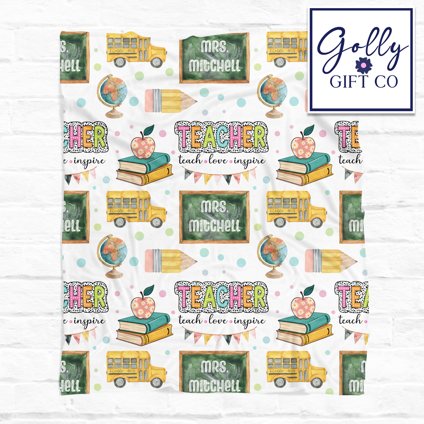 Personalized Name Teacher Fleece Blanket - Teaching Themed Fleece or Sherpa Throw Blanket - Teacher Bedding - Monogrammed Teacher Gift