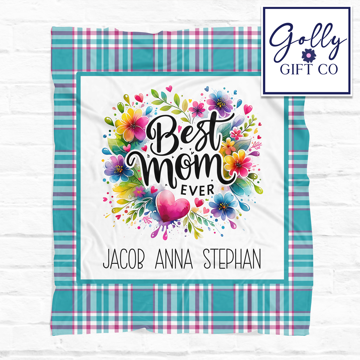 Personalized Mom Blanket with Kids Names - Floral Best Mom Ever - Fleece Blanket Gift for Mom - Pink and Blue - Mother's Day Gift/Christmas