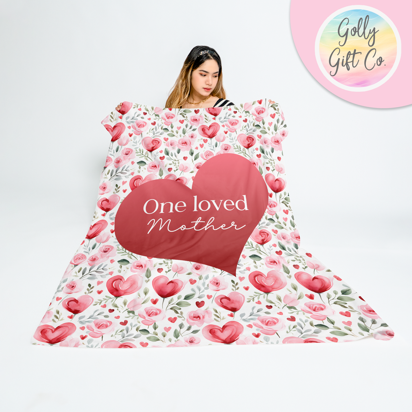 Personalized Hearts and Roses Mom Fleece or Fleece Sherpa Throw Blanket - I Love Mom Gift - YOUR Text Personalized Floral Blanket - Golly Gift Co