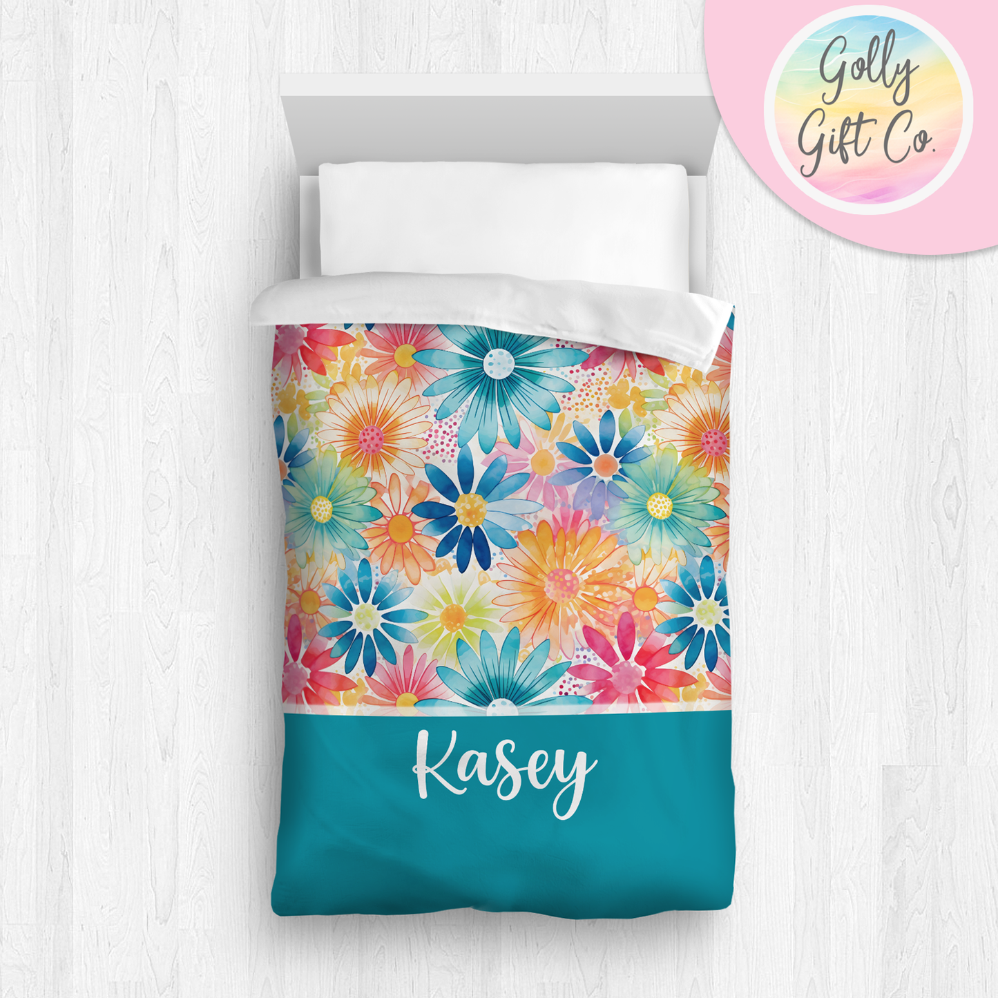 Personalized Girl's Floral Bedding - Duvet or Comforter in Twin - Twin XL - and Full/Queen Sizes - Monogrammed Bedding for Girls - Golly Gift Co
