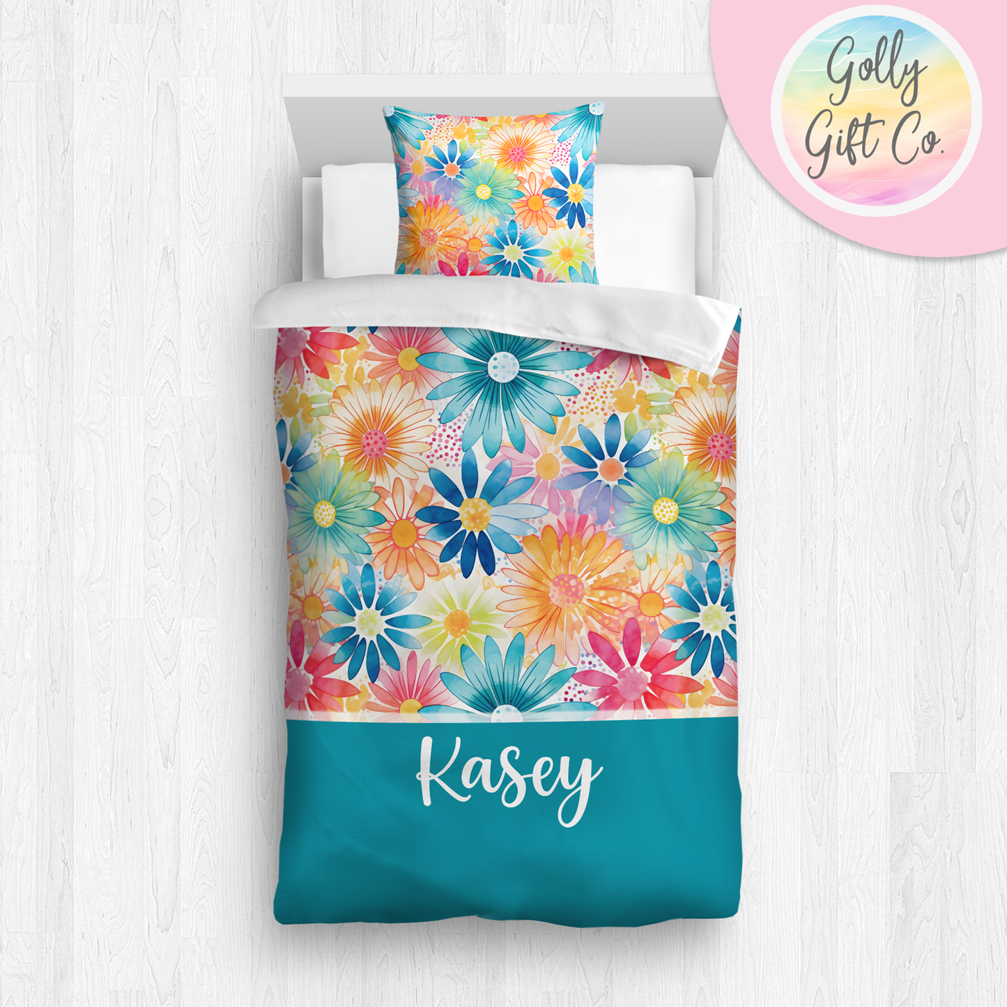 Personalized Girl's Floral Bedding - Duvet or Comforter in Twin - Twin XL - and Full/Queen Sizes - Monogrammed Bedding for Girls - Golly Gift Co