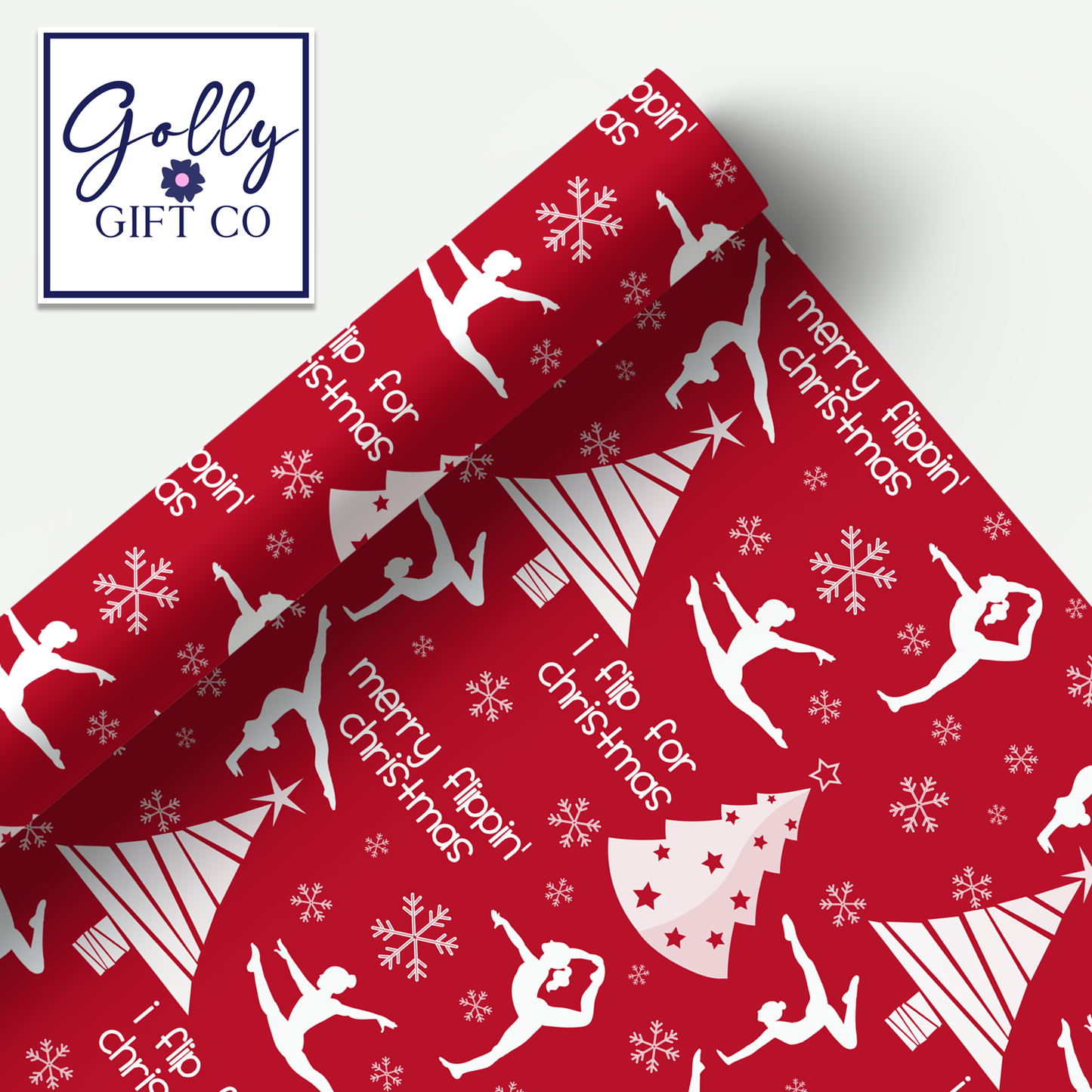 Gymnastics Christmas Gift Wrap / Girls Gymnastics Themed Wrapping Paper / Wrapping Paper for Gifts for Gymnasts - Flip For Christmas