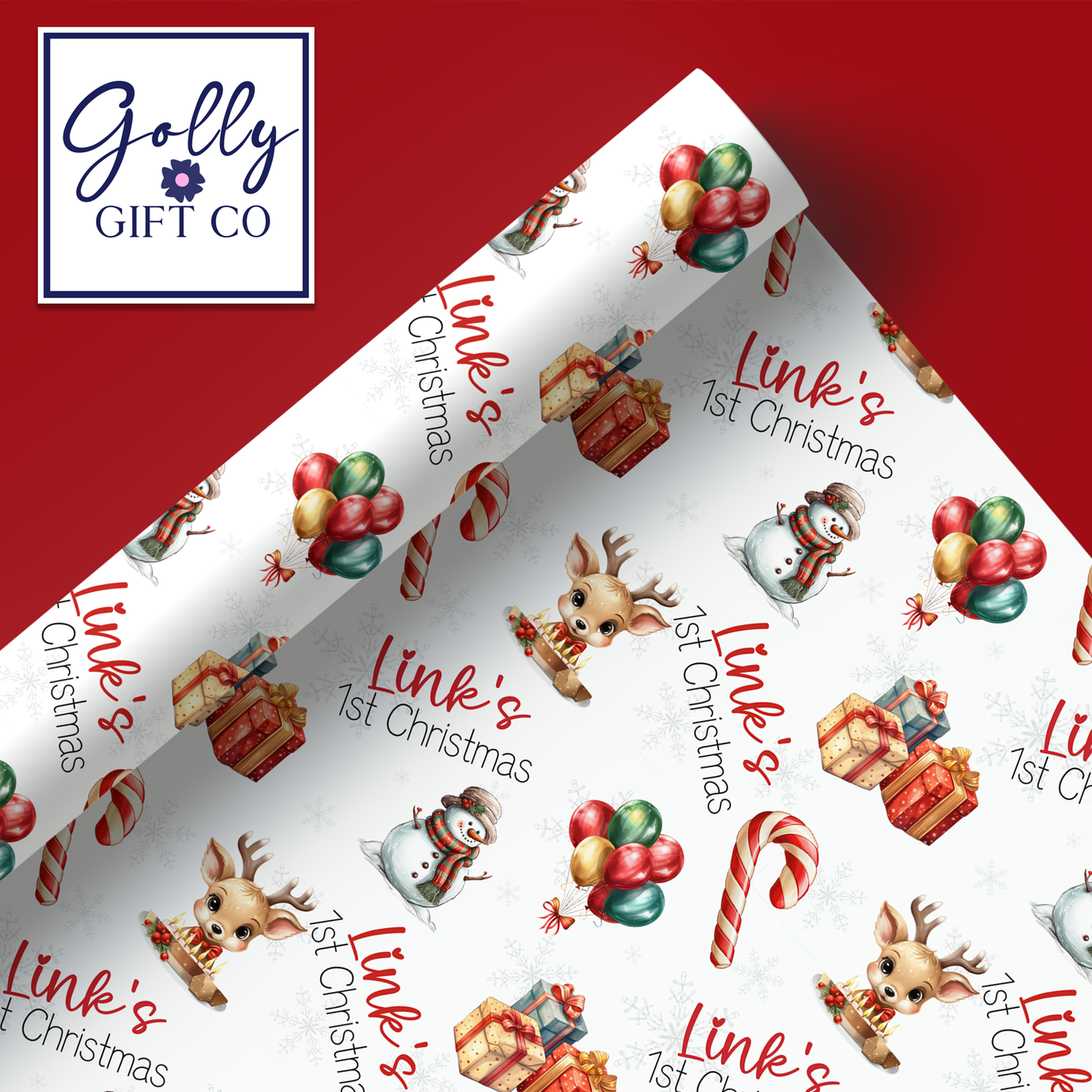Personalized Baby's First Christmas Wrapping Paper - Your Name Christmas Gift Wrap - Baby's Name Christmas Gift Wrap