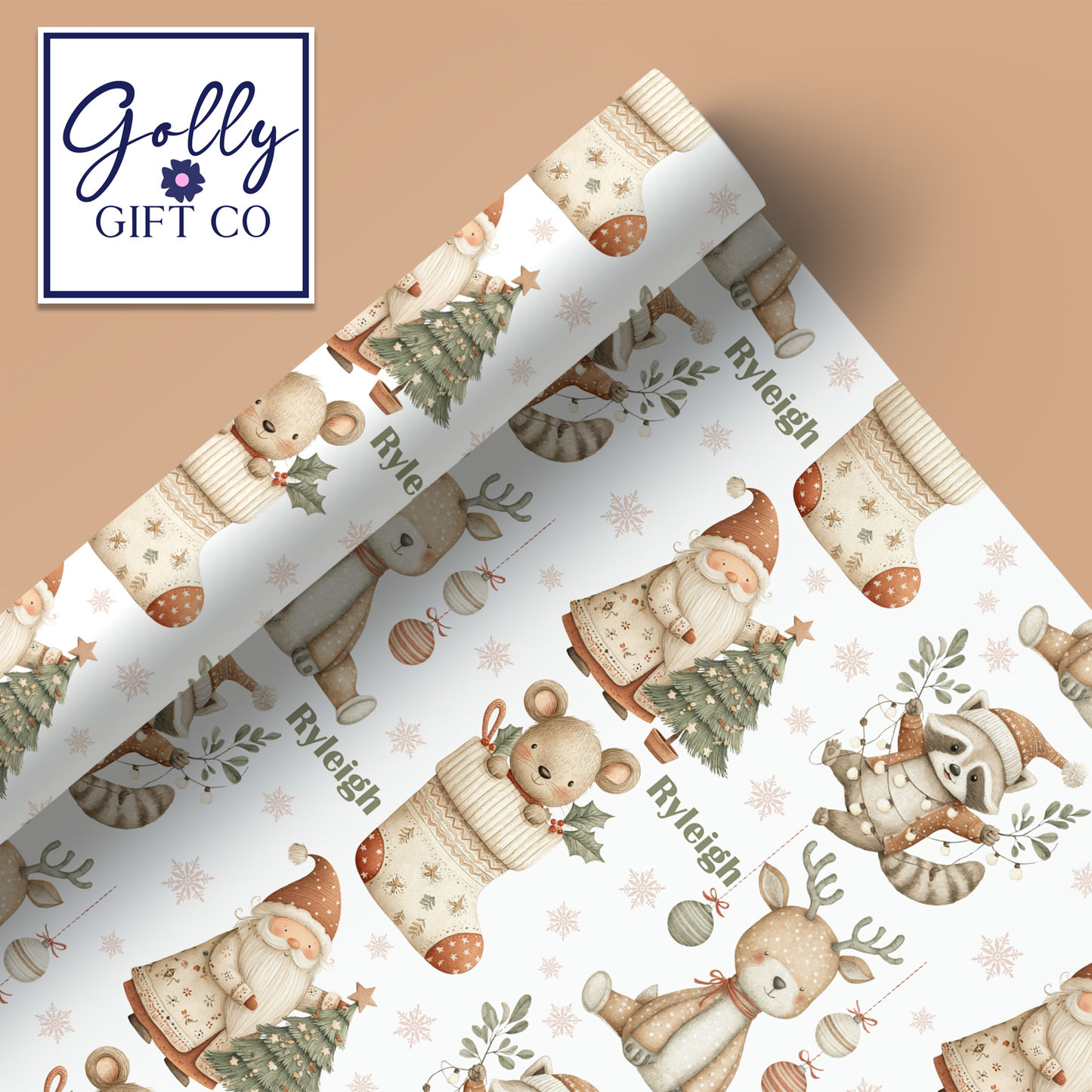 Personalized Cozy Christmas Wrapping Paper - Your Name Christmas Gift Wrap - Custom Gift Wrap for Christmas Boho Gender Neutral Vibe