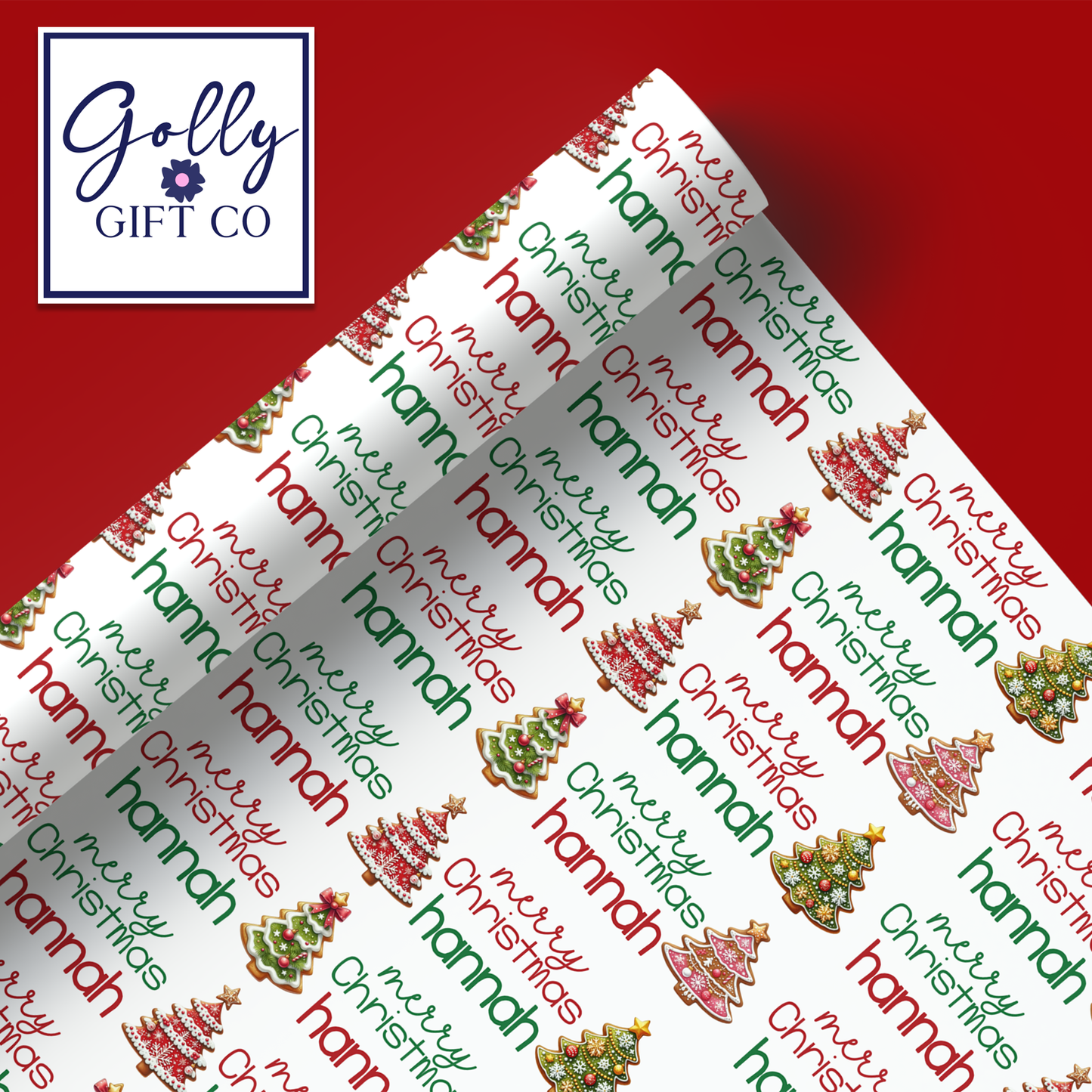 Personalized Your Name Christmas Wrapping Paper - Christmas Cookie Trees Gift Wrap - Merry Christmas Gift Wrap with Recipient Name