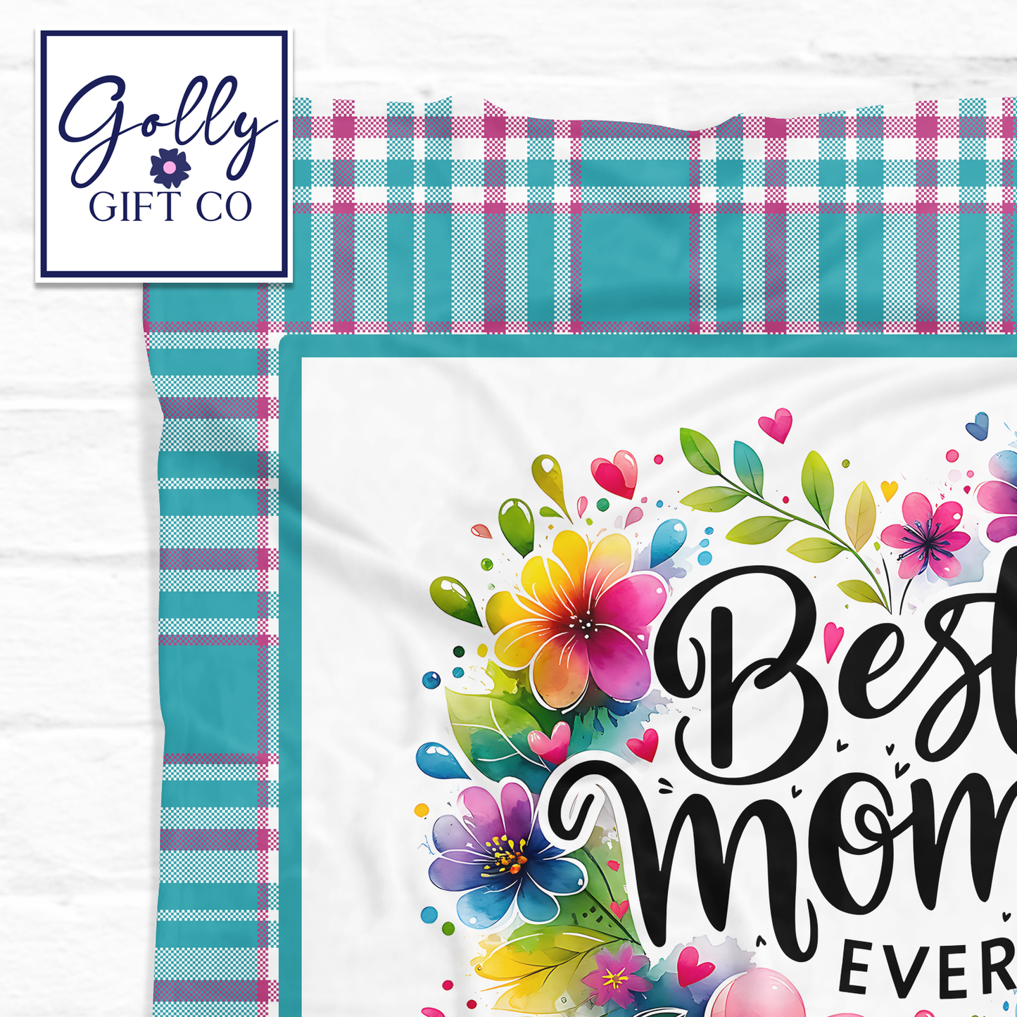 Personalized Mom Blanket with Kids Names - Floral Best Mom Ever - Fleece Blanket Gift for Mom - Pink and Blue - Mother's Day Gift/Christmas