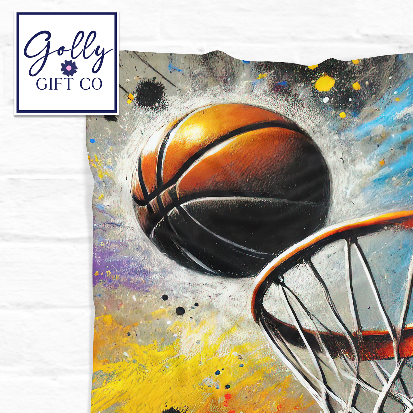 Personalized Graffiti Chalk Basketball Bedding - Unisex Basketball Themed Fleece or Sherpa Throw Blanket - Monogrammed Basketball Gift