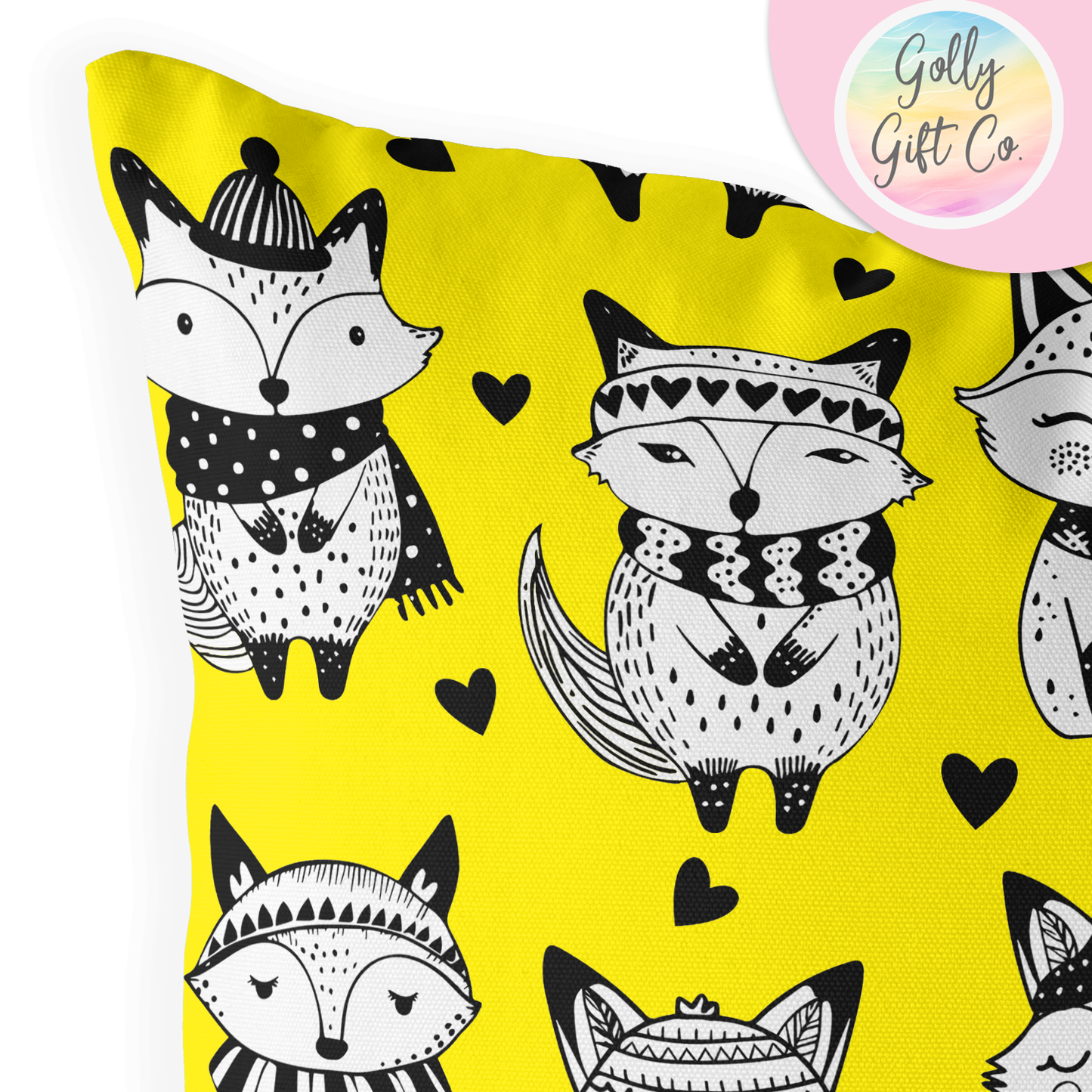 Doodle Foxes Throw Pillow - Black and White Foxes in Clothing Doodles Decorative Throw Pillow and / or Cover for Fox Lovers