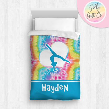 Personalized Girl's Gymnastics Bedding / Gymnastics Duvet / Gymnastics Comforter / Bright Tie Dye / Customized Gymnastics Bed Set / Pillow - Golly Gift Co