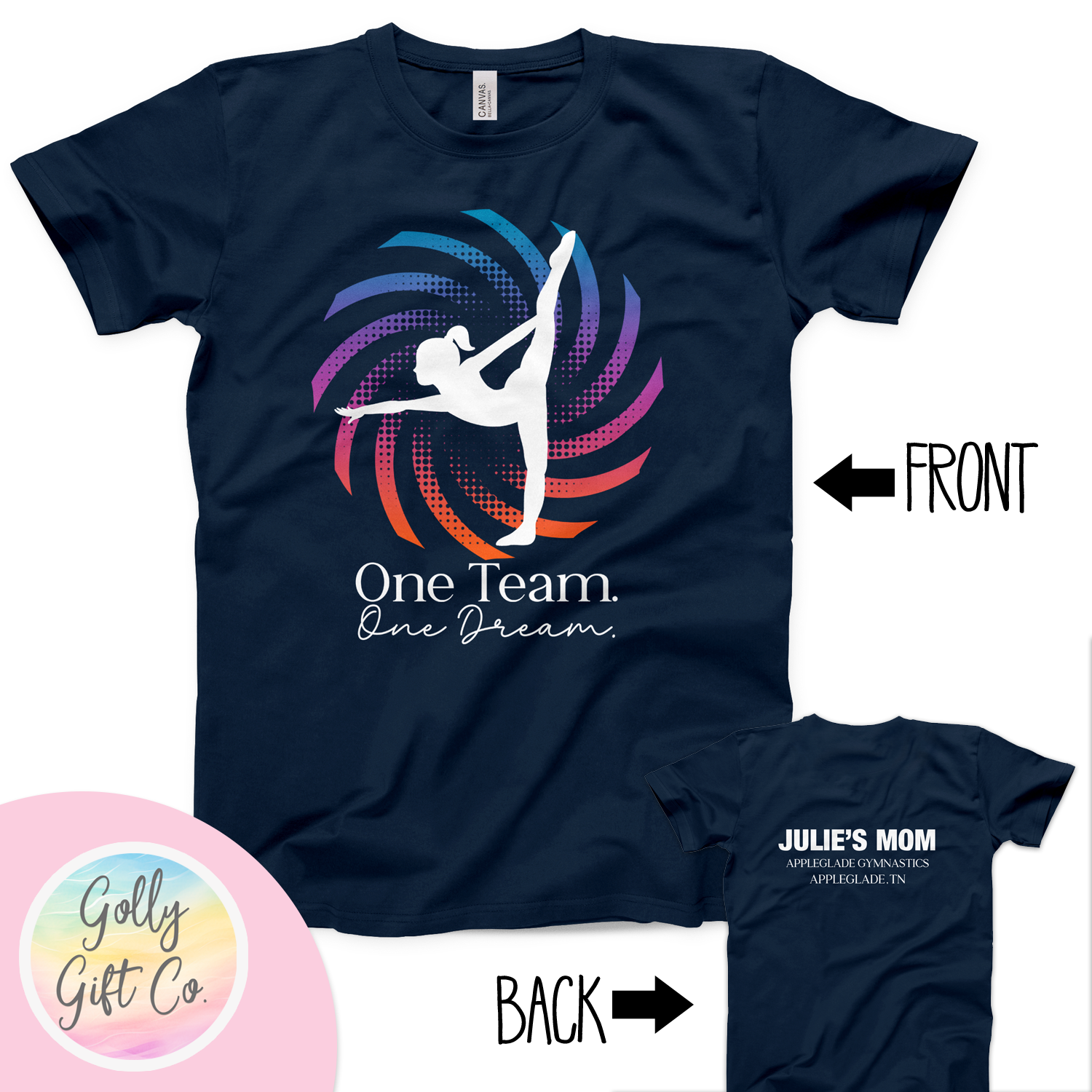 Personalized Gymnastics Team T-Shirt - One Team One Dream Competition Shirt - Golly Gift Co