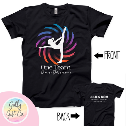 Personalized Gymnastics Team T-Shirt - One Team One Dream Competition Shirt - Golly Gift Co