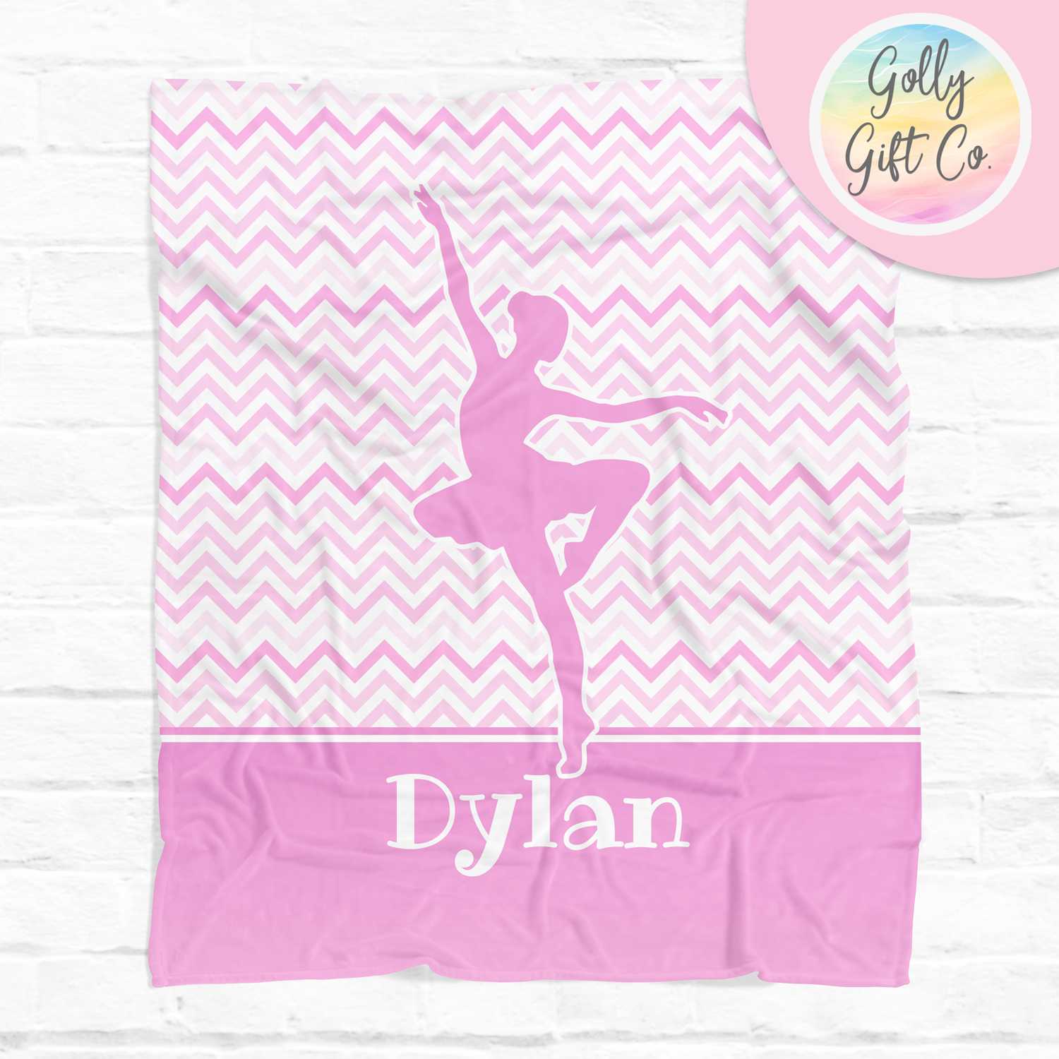 Personalized Pink Gradient Chevrons Dance Bedding - Ballerina Dance Themed Fleece or Sherpa Throw Blanket - Gift for Girl Dancer - Golly Gift Co