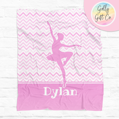 Personalized Pink Gradient Chevrons Dance Bedding - Ballerina Dance Themed Fleece or Sherpa Throw Blanket - Gift for Girl Dancer - Golly Gift Co