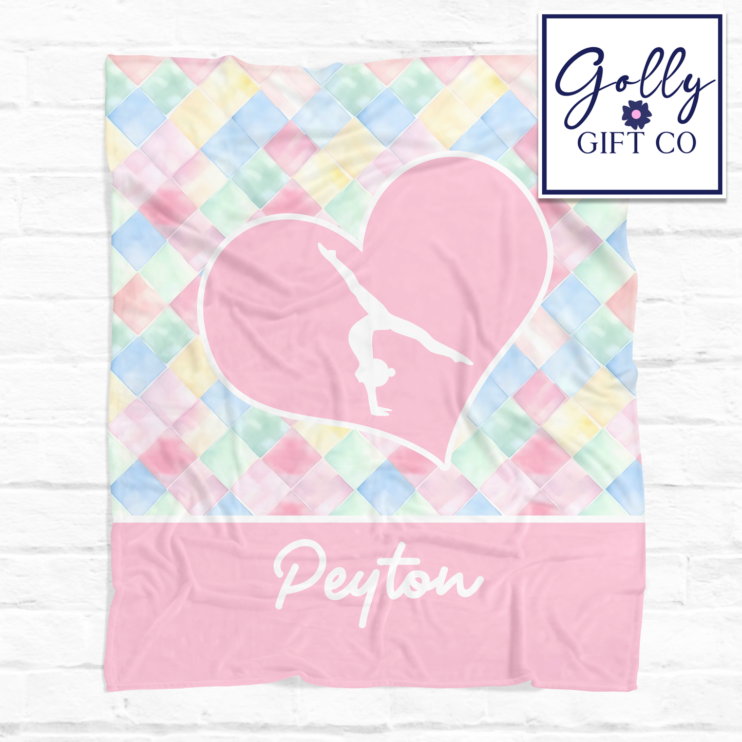 Personalized Gymnastics Fleece Blanket - Quilted Diamonds Design Bedding for Gymnast - Gymnastics Themed Fleece or Sherpa Throw Blanket