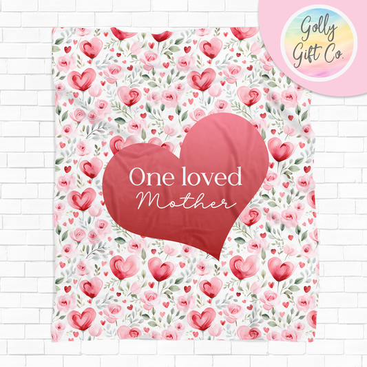 Personalized Hearts and Roses Mom Fleece or Fleece Sherpa Throw Blanket - I Love Mom Gift - YOUR Text Personalized Floral Blanket - Golly Gift Co