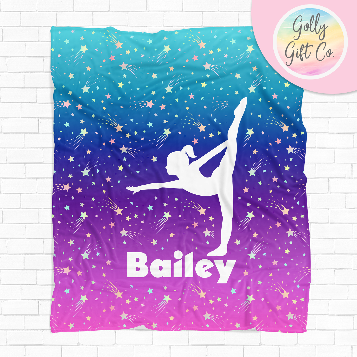 Personalized Among the Stars Gymnastics Bedding - Gymnastics Themed Fleece or Sherpa Throw Blanket - Golly Gift Co