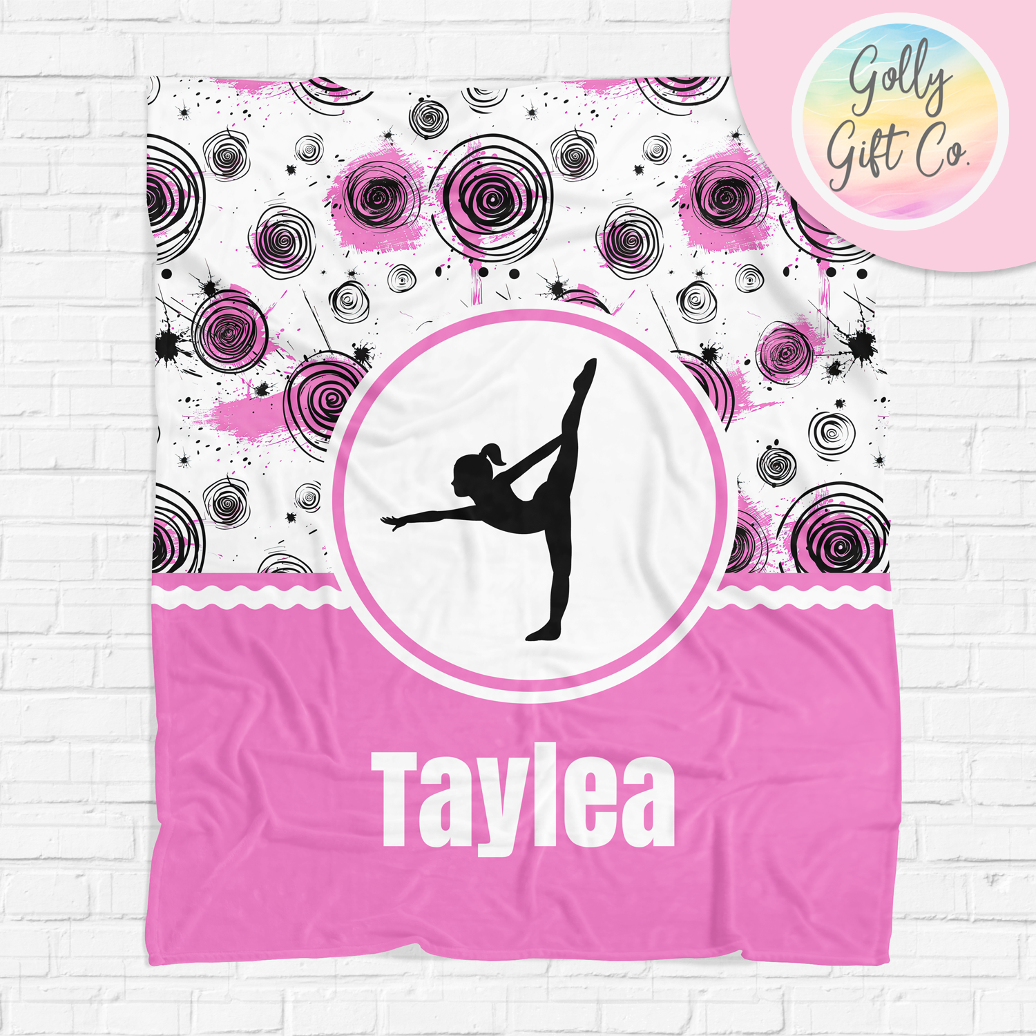 Personalized Inky Circles Bedding - Gymnastics Themed Fleece or Sherpa Throw Blanket - Personalized Gift For Gymnast - Golly Gift Co