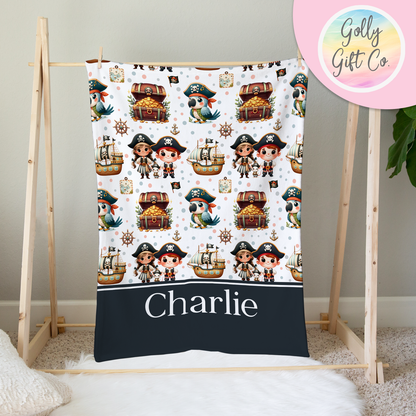 Personalized Pirate Fleece Blanket / Gift for Boy or Girl/ Customized Boys or Girls Gift / Your Name Pirates  and Spots Blanket Bedding