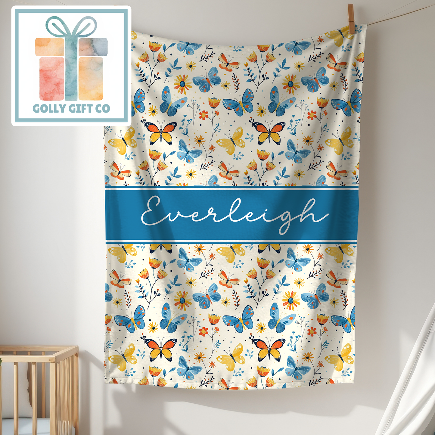 Personalized Butterfly Blanket | Custom Name Fleece Throw | Floral Butterfly Gift