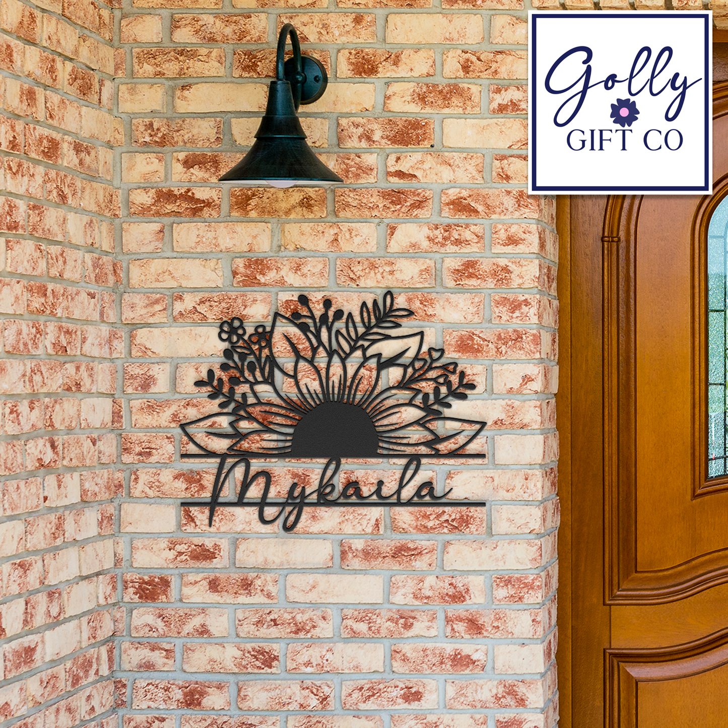 Personalized Monogrammed Die-Cut Steel Sign with Sunflower and Name - Family Name Indoor or Outdoor Metal Sign