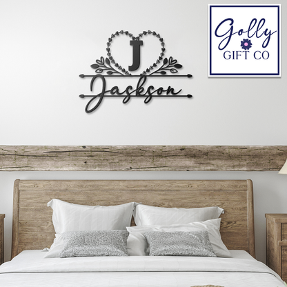 Personalized Monogrammed Die-Cut Steel Sign with Name and Initial - Family Name Indoor or Outdoor Metal Sign