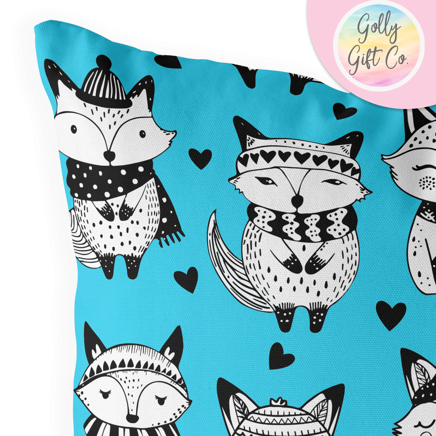 Doodle Foxes Throw Pillow - Black and White Foxes in Clothing Doodles Decorative Throw Pillow and / or Cover for Fox Lovers