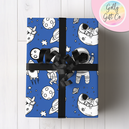 Doodle Space Astronauts Wrapping Paper - Gift Wrap - Any Occasion Gift Wrapping Paper for Space Enthusiasts with Black and White Astronauts