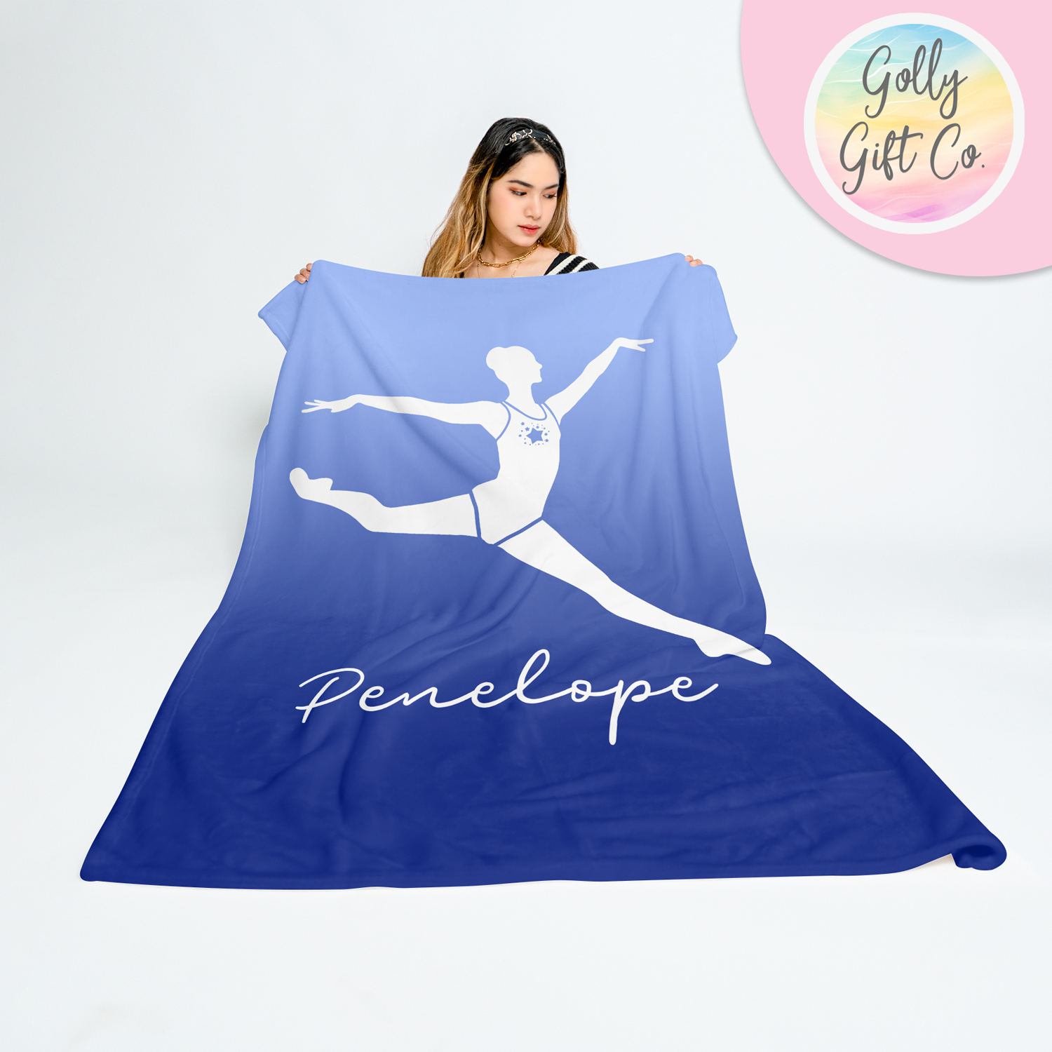 Personalized Gymnastics Fleece Blanket / Gift for Gymnast / Customized Gymnastics Team Gift / Your Name Blanket/ Strong Gradient Bedding - Golly Gift Co