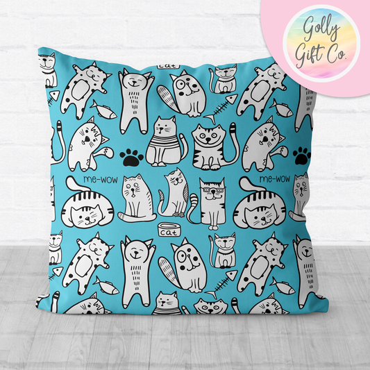 Doodle Cats Throw Pillow - Adorable Black and White Cat Doodles Decorative Throw Pillow and / or Cover