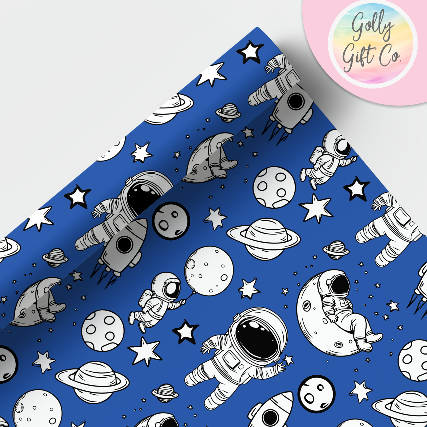 Doodle Space Astronauts Wrapping Paper - Gift Wrap - Any Occasion Gift Wrapping Paper for Space Enthusiasts with Black and White Astronauts