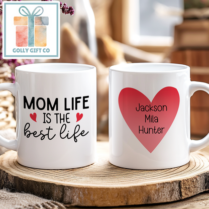 Personalized Coffee Mug Gift for Mom - Mom Life is the Best Life - Custom Coffee Mug with Kid's Names - Mother's Day / Christmas / Birthday - Golly Gift Co
