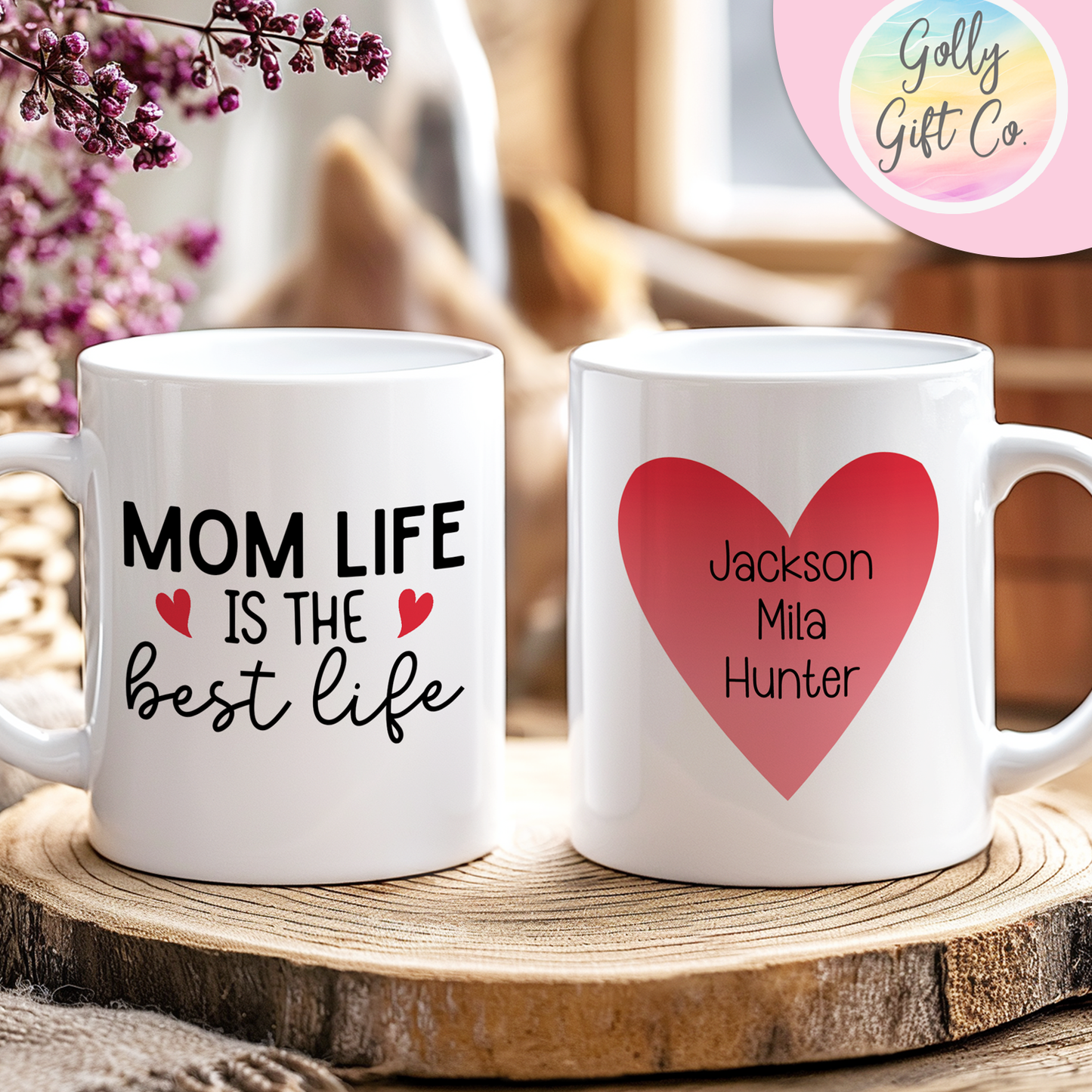 Personalized Coffee Mug Gift for Mom - Mom Life is the Best Life - Custom Coffee Mug with Kid's Names - Mother's Day / Christmas / Birthday - Golly Gift Co