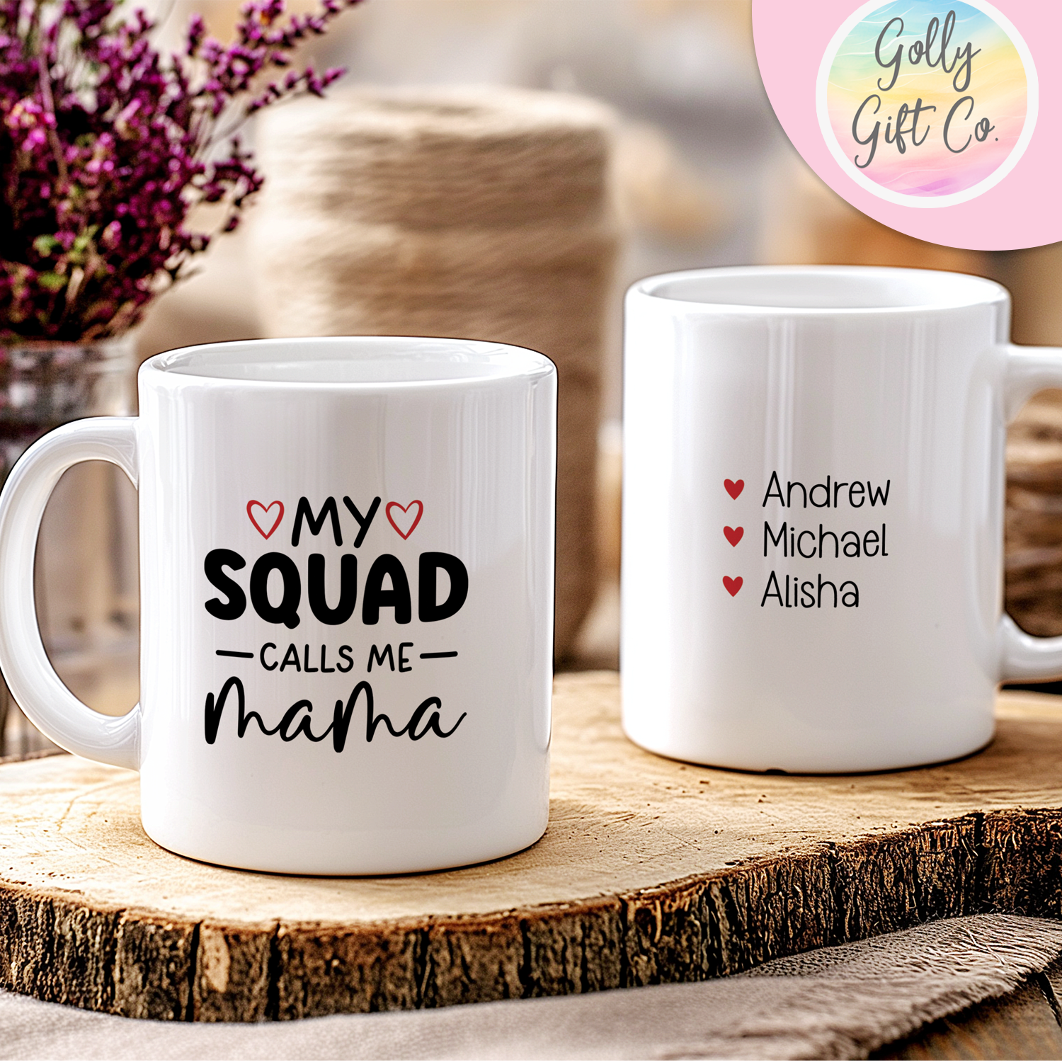 Personalized Coffee Mug Gift for Mom - My Squad Calls Me Mama - Custom Coffee Mug with Kid's Names - Mother's Day / Christmas / Birthday - Golly Gift Co